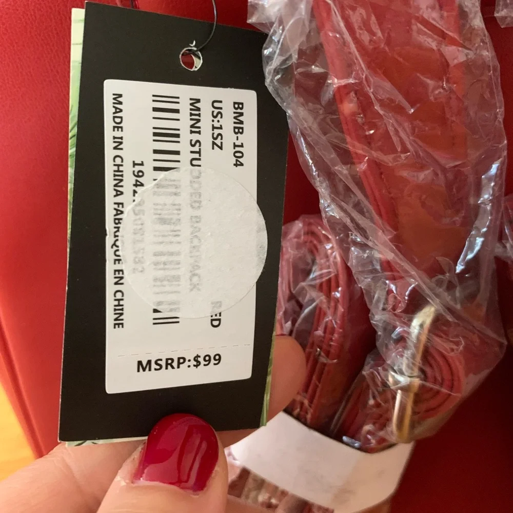 Badgley Mischka Vegan Leather Red Mini Studded Backpack NWT. - Picture 5 of 16